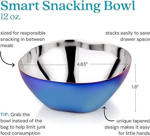 Ahimsa Stainless Steel Bowls for Kids - Pediatrician Designed, 12oz Toddler Bowl, Non Toxic Stainless Steel Snack Bowls Set, Non Plastic Kids Bowl, Dishwasher Safe (Set of 4 Classic) - Jamouz