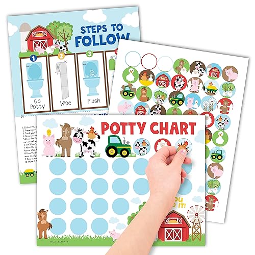 Hadley Designs Farm Animals Sticker Chart for Kids Potty Training Chart for Toddlers Boys - Potty Training Sticker Chart for Girls Potty, Potty Chart for Boys with Stickers - Jamouz
