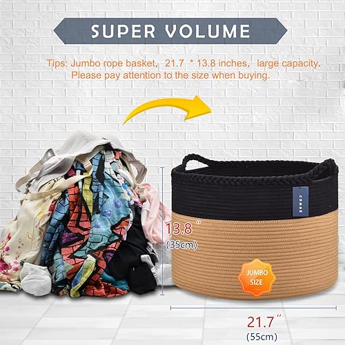 COMSE Extra Large Blanket Basket, Storage Basket, Laundry Basket, 21.7”x 13.8”, Laundry Hamper, Cotton Rope Basket, Blanket Basket Living Room, Toy Basket (White & Cadet Blue & Navy Blue) - Jamouz