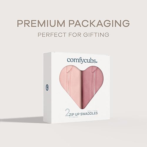 Comfy Cubs Swaddle Blanket Baby Girl Boy Easy Zipper Wrap 2 Pack Newborn Infant Sleep Sack (Small 0-3 Months, Blush, Mauve) - Jamouz