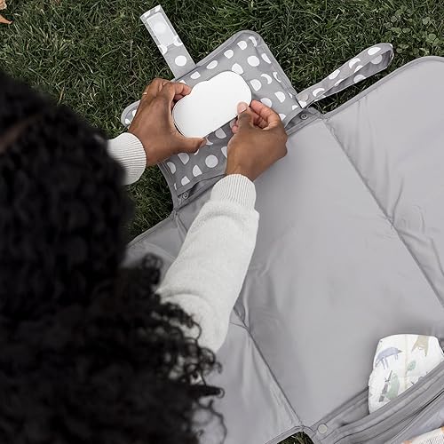 Tiny Twinkle Portable Diaper Changing Pad, Foldable Waterproof Baby Change Pad for Newborn Girl & Boy with Smart Wipes Pocket (Beige Checkers) - Jamouz