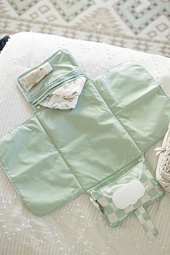 Tiny Twinkle Portable Diaper Changing Pad, Foldable Waterproof Baby Change Pad for Newborn Girl & Boy with Smart Wipes Pocket (Beige Checkers) - Jamouz