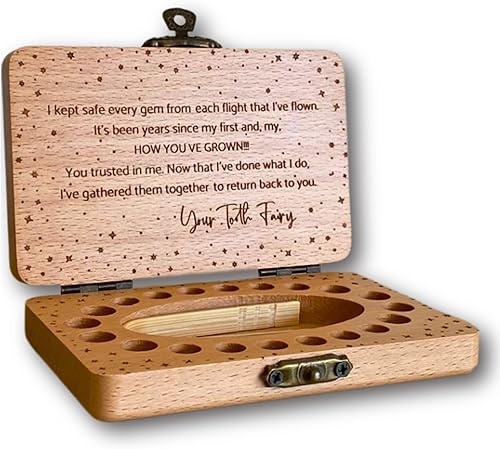 Tooth Fairy Keepsake Box for Girls & Boys, Tooth Fairy Box for 20 Baby Teeth, Wooden Tooth Storage & Saver Box for Lost Teeth, Tooth Fairy Gifts for Birthday (Natural Beech) - Jamouz