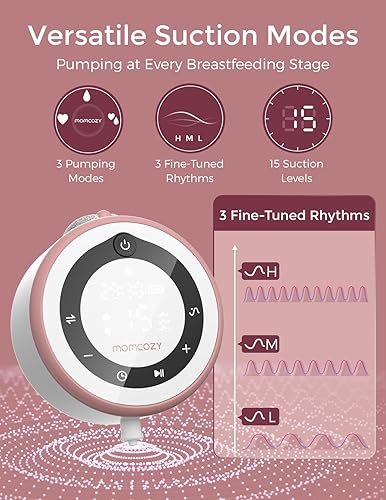Momcozy Breast Pump V1 Pro Hospital-Grade, Upgraded Electric Pump with 3 Fine-Tuned Rhythms, Hands-Free & Portable Wearable Pump, 3 Modes|15 Levels, Come with Leak-Proof DoubleFit Flange - Jamouz