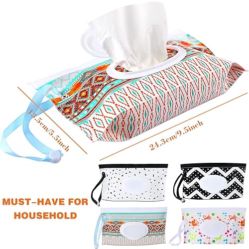 FEBSNOW 4 Pack Baby Wipe Dispenser, Portable Refillable Wipe Holder, Baby Wipes Container, Wipe Dispenser, Reusable Travel Wet Wipe Pouch (Geometric) - Jamouz