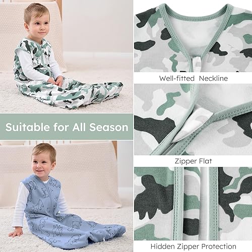 Yoofoss Baby Sleep Sack 6-12 Months Wearable Blanket for Babies 100% Cotton 2-Way Zipper TOG 0.5 Toddler Sleeping Sack 3 Pack, Soft Lightweight Sleep Sacks - Jamouz
