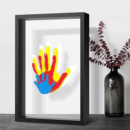 Family Handprint Kit, DIY Craft Keepsake Frame, Baby Hand Print Kits, Family Gifts for New Mom, New Parents, Grandparents, Father's Day, Mother's Day, Anniversary, 6 Non -Toxic Paints (White) - Jamouz