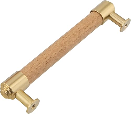 Modern Mid Century Brass and Wood Cabinet Pulls 3 Inch Center to Center Hole 4Pack Kitchen Drawer Handle Unfinished Dresser Knob for Closet Cupboard Wardrobe Brushed Finish - Jamouz
