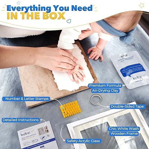 Bubzi Co Baby Footprint Kit, Baby Foot and Hand Print Kit, Baby Keepsake Frame, Nursery Pictures Frames, Hand Print Mold Kit, New Mom Gifts, Baby Newborn Essentials Must Haves, Baby Shower Gifts - Jamouz