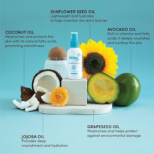 Bliss Baby Soothing Baby Oil, All Natural, Premium & Fragrance Free, Vegan - Made with Organic Avocado Oil & Other Plant-Based Ingredients, Dermatologist Tested, Hydrating Baby Massage Oil, 4 fl. Oz. - Jamouz