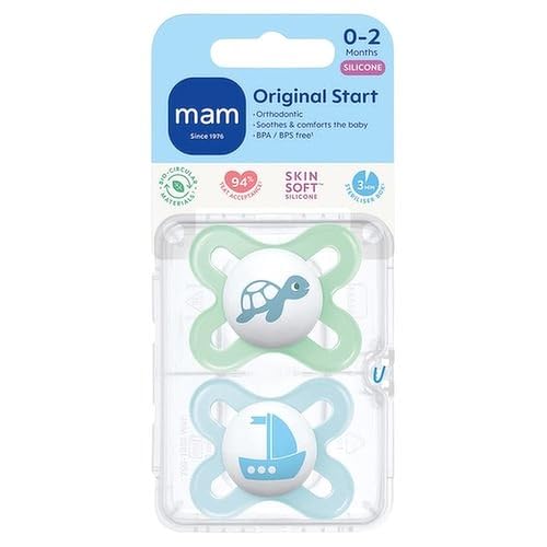 MAM Original Start Matte Newborn Baby Pacifier, Best Pacifier for Breastfed Babies, Boy, 0-3 Months (Pack of 4) - Jamouz