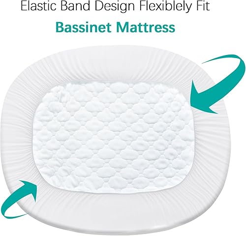 Bassinet Mattress Pad Cover Waterproof, Quilted Mattress Protector Sheets Fits All Mainstream Bassinet - Rectangle, Oval, Hourglass, 2 Pack, Ultra Soft Breathable, White and Grey - Jamouz