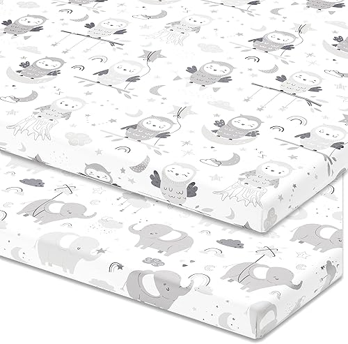 Pack and Play Sheets Fitted – Compatible with Graco Pack n Play Playard Crib and Other 27 x 39 Inch Playpen Mattress – Snuggly Soft 100% Jersey Cotton – Farm Animals – 2 Pack - Jamouz