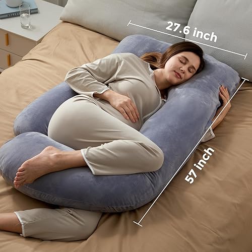 Momcozy Pregnancy Pillows for Sleeping, U Shaped Full Body Maternity Pillow with Removable Cover - Support for Back, Legs, Belly, HIPS for Pregnant Women, 57 Inch Pregnancy Pillow for Women, Grey - Jamouz