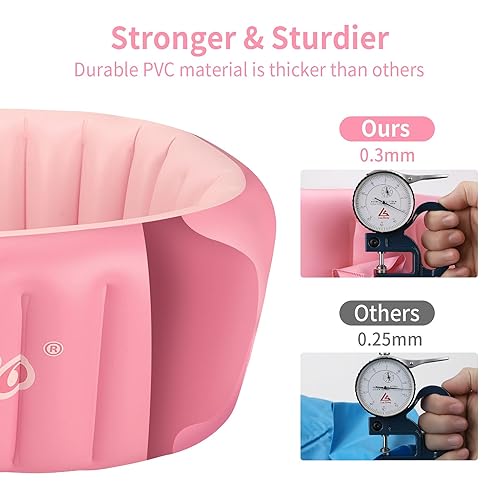 Inflatable Baby Bath Tub Portable Foldable Travel Mini Swimming Pool Helps Infants to Toddler Tub (Pink) - Jamouz