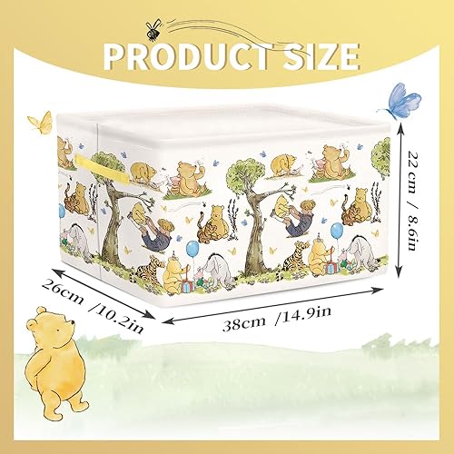 Winnie Nursery Hampers with Handles Large Canvas Foldable Storage Baskets for Kids Bathroom Bedroom Clothes Toy Bin Baby Hamper Decor - Jamouz