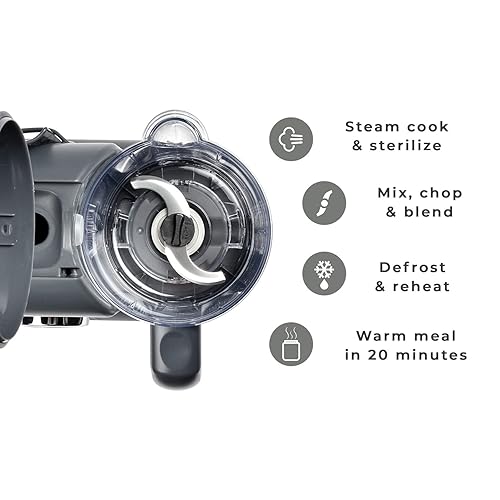 BEABA Babycook Duo 4 in 1 Baby Food Maker, Puree Steamer and Blender for Purees, Grinder with Auto Steam Cooking, Lrg 9.1 Cup Capacity, Makes 54 Servings in 20 Mins, Charcoal - Jamouz