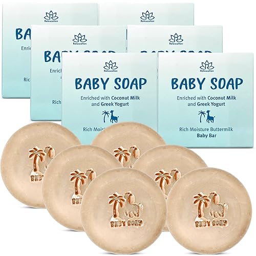 Baby Soap Bars with Greek Yogurt and Coconut Milk - Naturally Cold Processed from Organic Ingredients - Gift for Newborns, Baby, Kids and Adults with Sensitive SkinHandmade in USA (Set of 6) - Jamouz