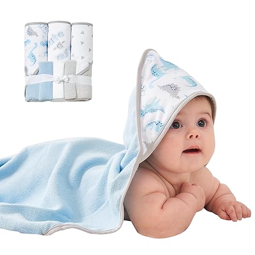 Viviland Baby Towels and Washcloths, Soft Absorbent Pink Baby Bath Towel Set, Elephant Hooded Towels with 5 Infant Face Washcloths (6 Pieces) - Jamouz