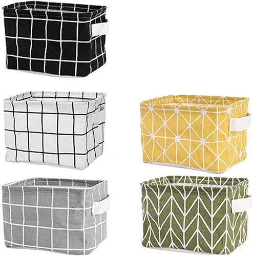 Mini Storage Basket（Pack of 5）- Blend Storage Bins for Makeup, Book, Baby Toy,8x6x5.5 inch Home Decor Canvas Organizers Bag 8x6.3x5.1 inch - Jamouz