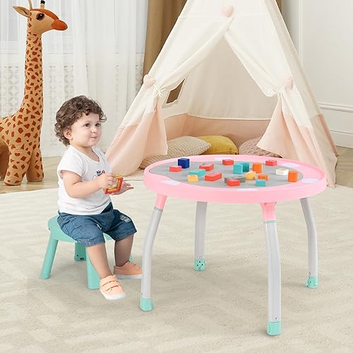 BABY JOY 5 in 1 Baby Activity Center, Baby Jumpers and Bouncers with Removable Toys, Lights & Music, 3 Adjustable Heights, Interactive Play Center for Toddlers Boys Girls 6-36 Months (Blue) - Jamouz