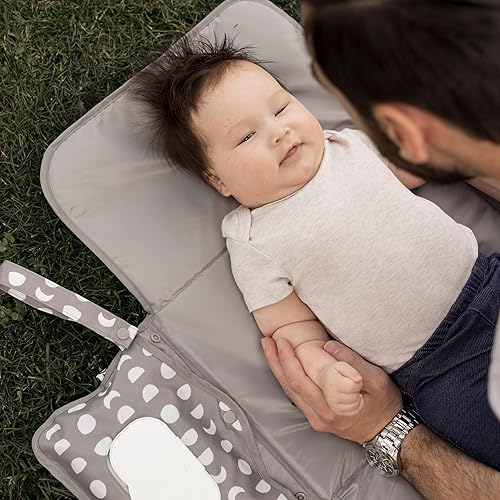 Tiny Twinkle Portable Diaper Changing Pad, Foldable Waterproof Baby Change Pad for Newborn Girl & Boy with Smart Wipes Pocket (Beige Checkers) - Jamouz