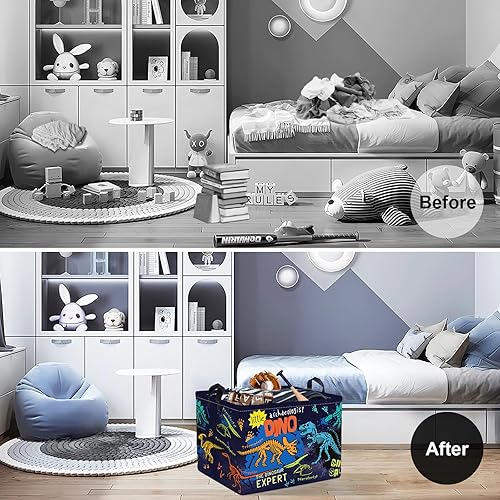 Clastyle 45L Large Boho Dinosaur Boy Book Toy Storage Basket Dino Palm Tree Clothes Laundry Hamper for Kid Room Nursery, Colorful - Jamouz