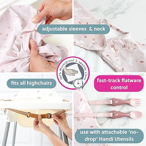 BIBaDO - Long Sleeve Baby Bibs - Babies & Toddlers 6-36 Months - Coverall Baby Led Weaning Bib - Easy Wipe, Soft & Waterproof - Jamouz