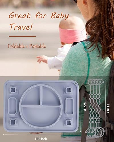 Platinum Food Grade Silicone Plates with Strong Suction for Baby & Toddlers, Baby Placemats with 4 Toy Straps to Secure Baby Essentials, Baby Led Weaning, Self Feeding, Dishwasher Safe (Green) - Jamouz