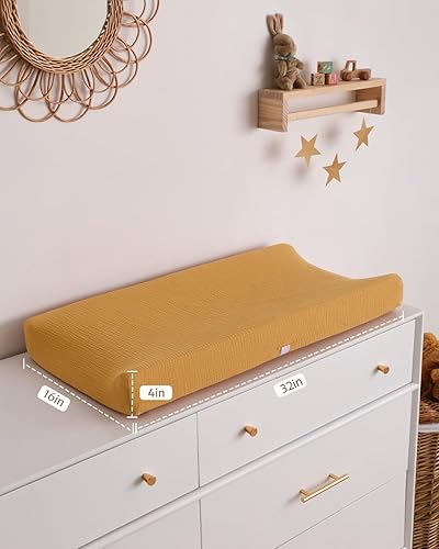 Blissful Diary Muslin Changing Pad Cover for Girls Boys, Ultra Soft Breathable Cotton, Baby Diaper Change Table Pad Covers, 2Pack (Roman Green&Leaf) - Jamouz