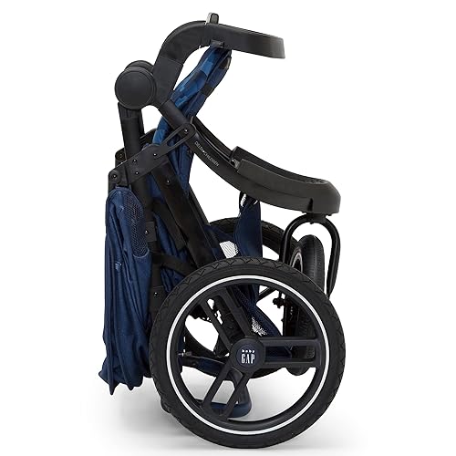 babyGap Trek Jogging Stroller - Lightweight Jogging Stoller with Extendable Canopy & Reclining Seat - Includes Car Seat Adapter - Made with Sustainable Materials, Navy Camo - Jamouz
