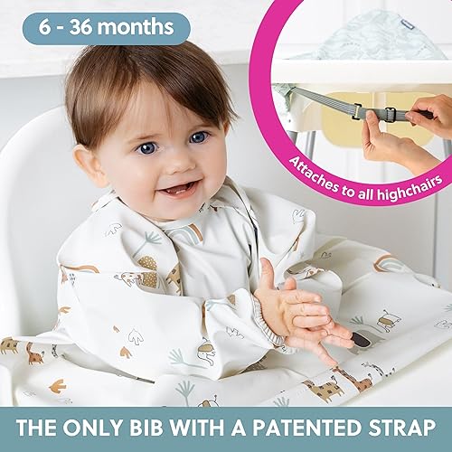 BIBaDO - Long Sleeve Baby Bibs - Babies & Toddlers 6-36 Months - Coverall Baby Led Weaning Bib - Easy Wipe, Soft & Waterproof - Jamouz