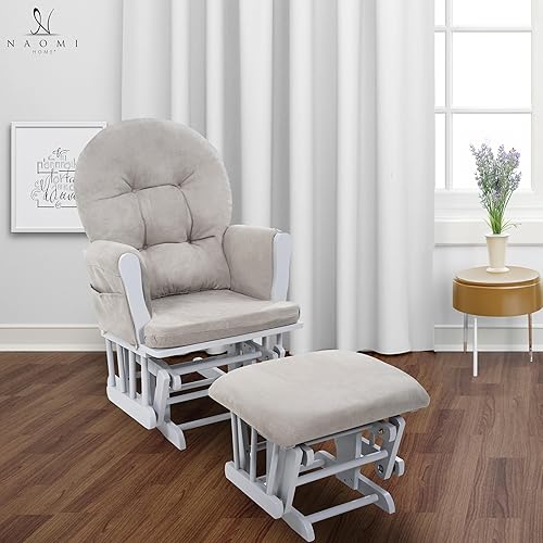 Brisbane Nursery Glider & Ottoman Sets, Glider Recliner Nursery Rocking Chair, Nursery Glider Rocker with Ottoman, Reclining Gliders & Chairs for Breastfeeding, Maternity, Napping, Espresso/Cream - Jamouz