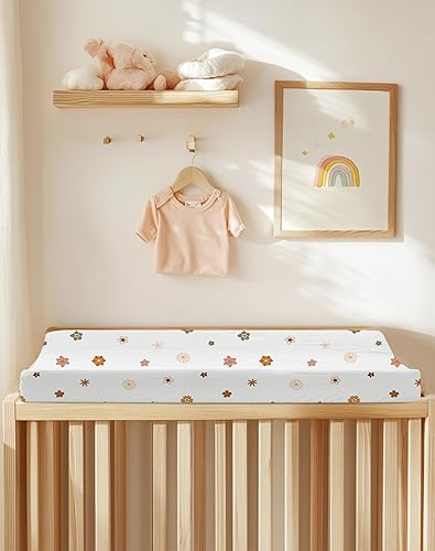 Changing Pad Cover for Baby Boy Girl 2 Pack, Muslin Changing Table Pad Covers with Boho Style, Neutral Nursery Bedding Essentials Soft and Breathable(Dusty Rose & Flower-A) - Jamouz