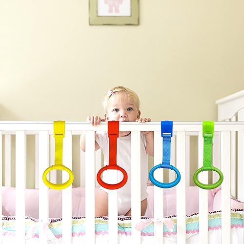 codree 4 Pcs Baby Playpen Pull up Rings- Baby Crib Pull up Rings- Baby Walking Exercises Assistant Rings- Baby Bed Stand Up Rings Baby Cot Hanging Rings for Infant Baby Toddler - Jamouz