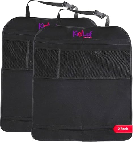 Kick Mats, Car Kick Mats with Organizer - Premium Thick Waterproof Quality Seat Back Protectors - Extra Long Size with Adjustable Straps - Car Seat Back Protectors (2 Pack) - Jamouz
