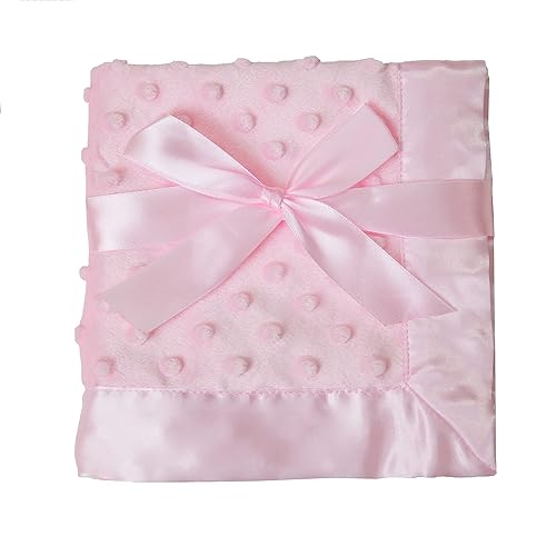American Baby Company Heavenly Soft Chenille Security Blanket, 2-Layer Design with Minky Dot & Silky Satin, Pink, 14' x 14' for Boys and Girls - Jamouz