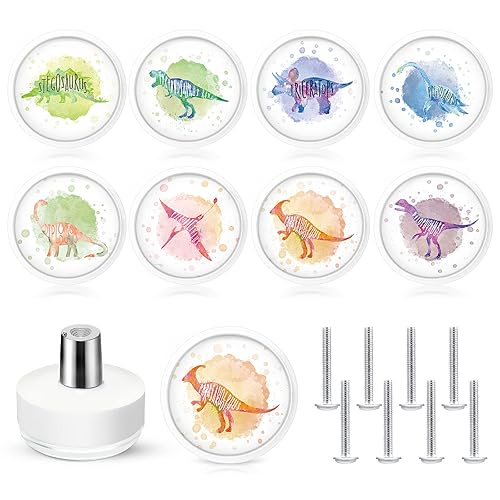 Fumete 8 Set Dinosaur Drawer Knob Pulls Round Soft Rubber Watercolor Drawer Knobs Silicone Cabinet Drawer Knobs for Boys Girls Kids Dresser Knobs for Nursery Closet Kitchen Cabinet - Jamouz