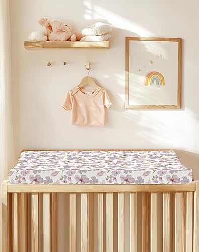 Changing Pad Cover for Baby Boy Girl 2 Pack, Muslin Changing Table Pad Covers with Boho Style, Neutral Nursery Bedding Essentials Soft and Breathable(Dusty Rose & Flower-A) - Jamouz
