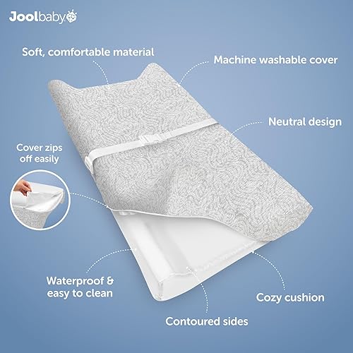 Jool Baby Soft Changing Pad + Washable Cover, Non-Slip - Fits Standard Changing Tables & Dressers (Gray) - Jamouz