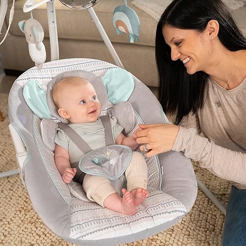 Ingenuity InLighten 5-Speed Baby Swing - Swivel Infant Seat, 5 Point Safety Harness, Nature Sounds, Lights - Nally Owl - Jamouz