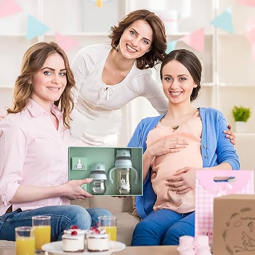 Laucci Baby Bottle Set, 4oz 1pc Glass Natural Baby Bottle，8oz Anti-Colic Baby Bottles BPA Free, Slow Flow Nipples 2pc, Anti-Colic Design - Jamouz