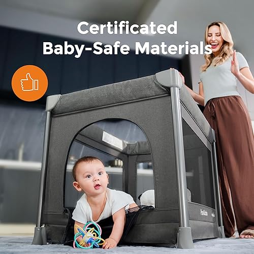 Pamo Babe 3-in-1 Baby Playard, Basic Magic Fold Nursery Center with Zip Door & Changing Table, One Second to Set Play Yard - Jamouz