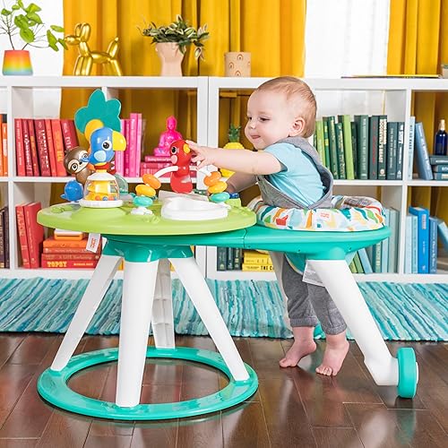 Bright Starts Around We Go 2-in-1 Baby Walker, Discovery Activity Center and Table, Tropic Cool, Ages 6 Months+ - Jamouz