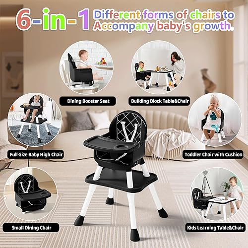 6 in 1 Baby High Chair for Babies and Toddlers, Booster Seat, Kids Learning Table & Chair (Grey) - Jamouz