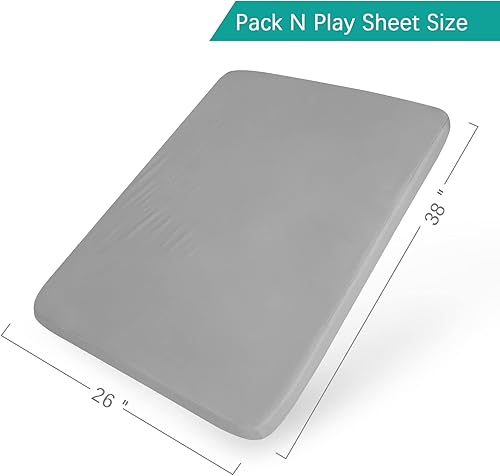 Biloban Pack and Play Sheets Waterproof 2 Pack Fitted, Compatible with Baby Graco/Dream On Me/Baby Trend/Pamo Babe Pack n Play/Playard and Other 38' X 26' Playpen Mattress, Grey & White - Jamouz