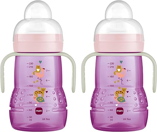 MAM Plastic Trainer Cup (1 Count), Trainer Drinking Cup with Extra-Soft Spout, Spill-Free Nipple, and Non-Slip Handles, for Boys 4+ Months, Eight Ounces, Designs May Vary - Jamouz