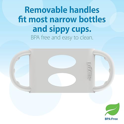 Dr. Brown's Milestones 100% Silicone Baby Bottle Handles, Wide-Neck, Removable Easy-Grip Transitional Sippy Cup Handles, Light Blue, Green, Gray, 4m+, 3 Pack - Jamouz