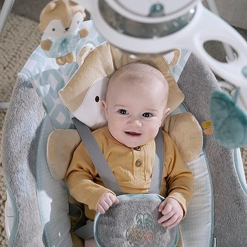 Ingenuity InLighten 5-Speed Baby Swing - Swivel Infant Seat, 5 Point Safety Harness, Nature Sounds, Lights - Nally Owl - Jamouz