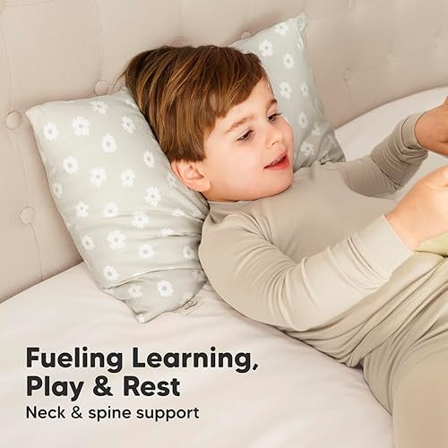 Toddler Pillow with Pillowcase - 13x18 My Little Cuddly Pillow, Viscose Derived From Bamboo Nursery Toddler Pillows for Sleeping,Kids Pillow,Small Travel Pillows,Mini Toddler Bed Pillow (Meadow) - Jamouz